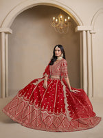 Magnetic Red Color Art Silk Fabric Party Wear Lehenga