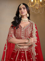 Magnetic Red Color Art Silk Fabric Party Wear Lehenga