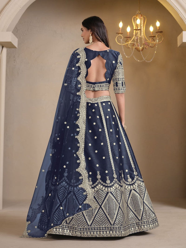 Magnetic Navy Blue Color Art Silk Fabric Party Wear Lehenga