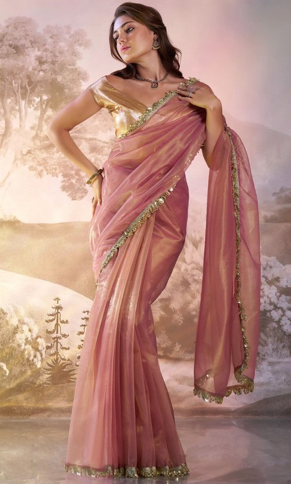 Grand Pink Color Net Fabric Designer Saree