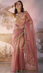 Grand Pink Color Net Fabric Designer Saree