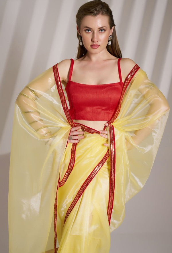 Grand Yellow Color Net Fabric Designer Saree