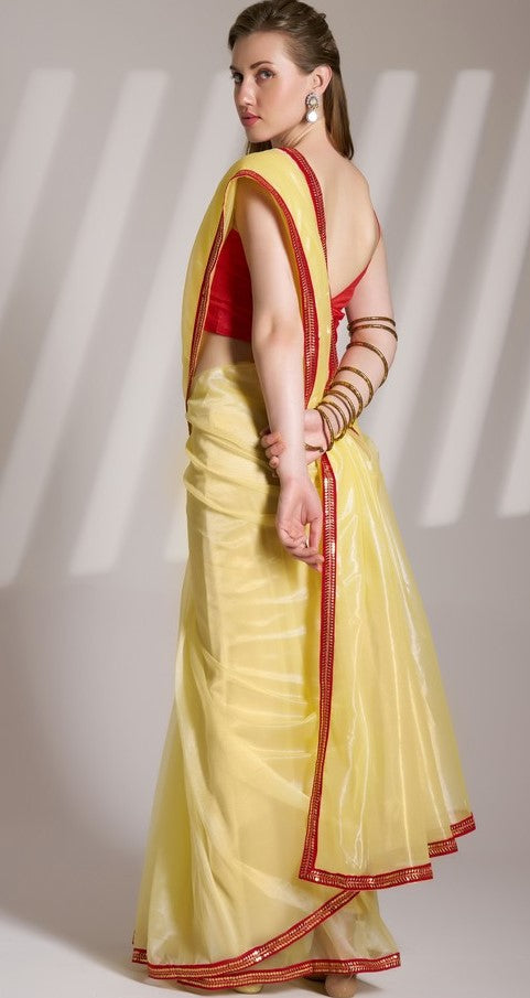 Grand Yellow Color Net Fabric Designer Saree