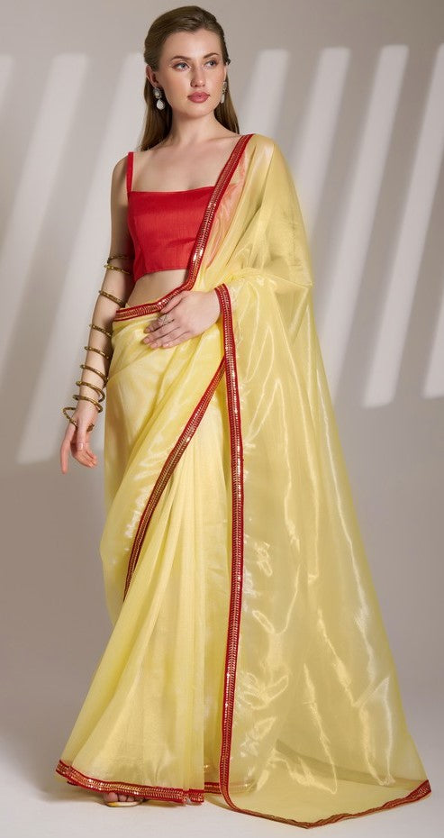 Grand Yellow Color Net Fabric Designer Saree