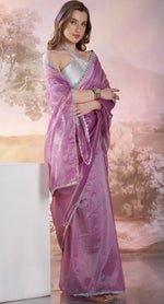 Grand Purple Color Net Fabric Designer Saree