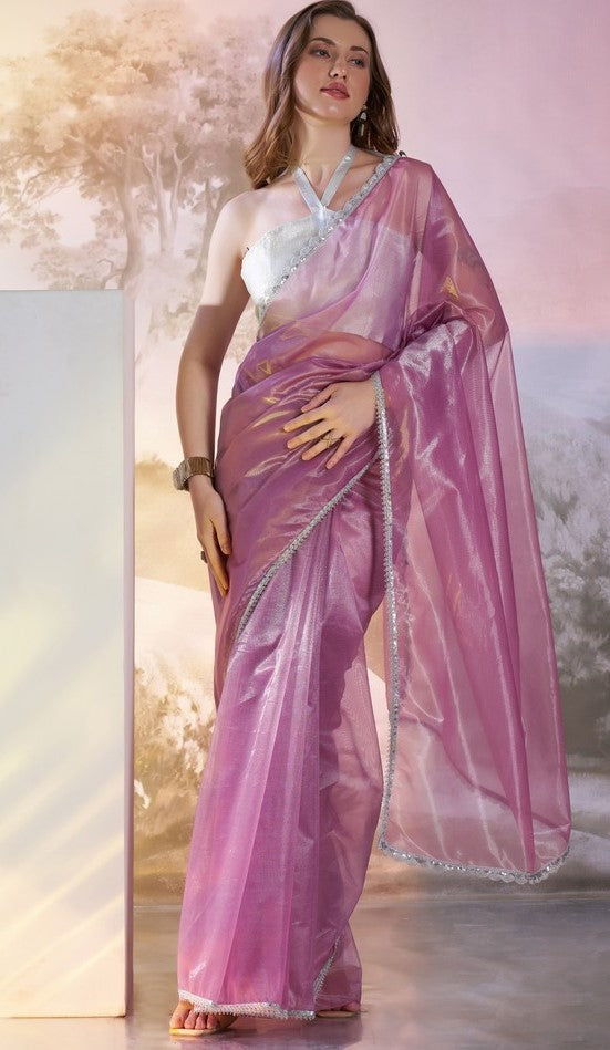 Grand Purple Color Net Fabric Designer Saree