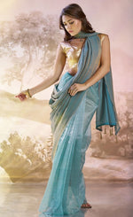 Grand Turquoise Color Organza Fabric Designer Saree