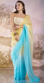 Grand Aqua Color Chiffon Fabric Designer Saree