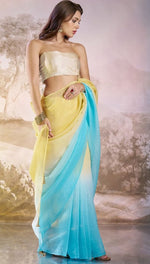 Grand Aqua Color Chiffon Fabric Designer Saree