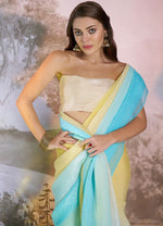 Grand Aqua Color Chiffon Fabric Designer Saree