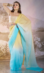 Grand Aqua Color Chiffon Fabric Designer Saree