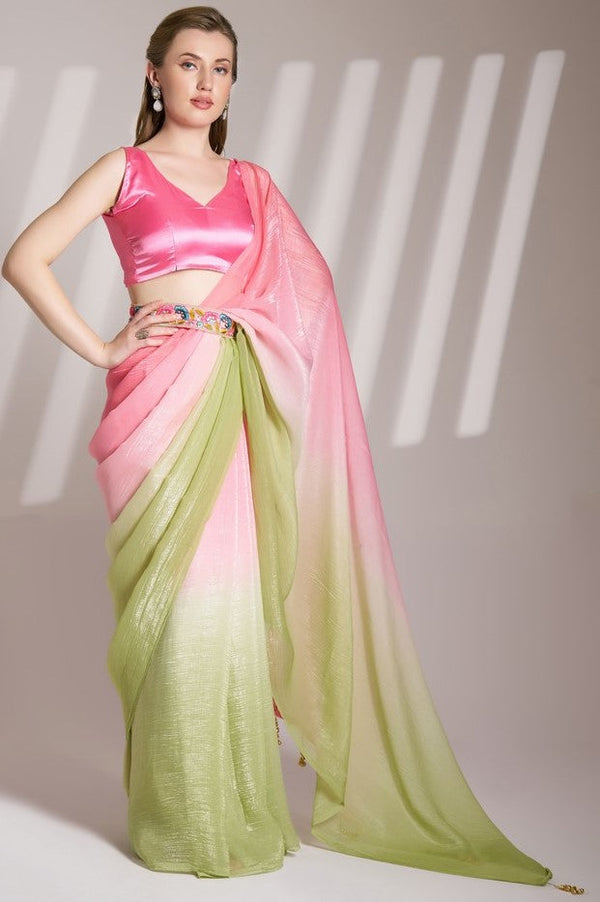 Grand Pink Color Chiffon Fabric Designer Saree