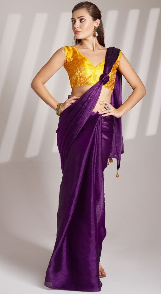 Grand Voilet Color Organza Fabric Designer Saree