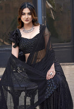 Grand Black Color Tulle Fabric Partywear Saree with Readymade Blouse