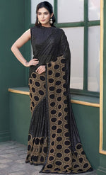 Grand Black Color Velvet Fabric Partywear Saree with Readymade Blouse