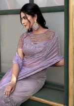 Grand Purple Color illusion Fabric Partywear Saree with Readymade Blouse