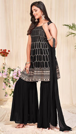 Tasteful Black Color Georgette Fabric Sharara Suit