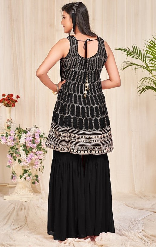 Tasteful Black Color Georgette Fabric Sharara Suit