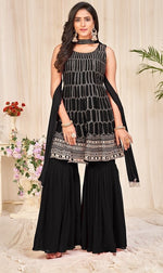 Tasteful Black Color Georgette Fabric Sharara Suit