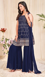 Tasteful Navy Blue Color Georgette Fabric Sharara Suit