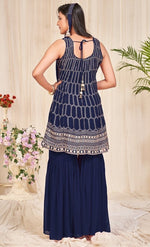 Tasteful Navy Blue Color Georgette Fabric Sharara Suit