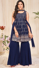 Tasteful Navy Blue Color Georgette Fabric Sharara Suit