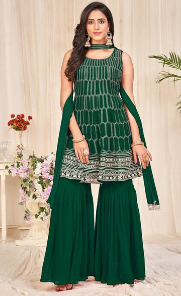 Tasteful Green Color Georgette Fabric Sharara Suit