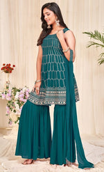 Tasteful Teal Color Georgette Fabric Sharara Suit