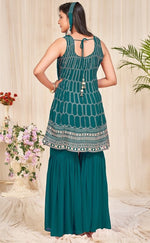 Tasteful Teal Color Georgette Fabric Sharara Suit