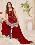 Tasteful Maroon Color Georgette Fabric Sharara Suit