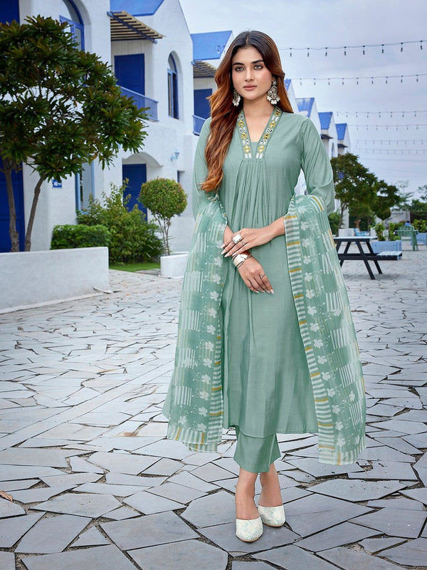 Dazzling Green Color Viscose Fabric Casual Suit