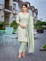 Dazzling Green Color Cotton  Fabric Casual Suit