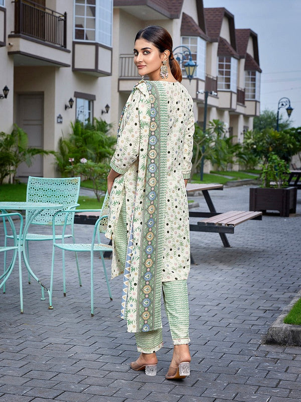 Dazzling Green Color Cotton  Fabric Casual Suit