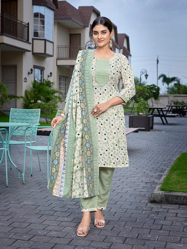 Dazzling Green Color Cotton  Fabric Casual Suit