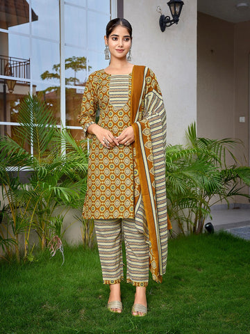 Dazzling Brown Color Cotton  Fabric Casual Suit