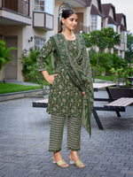 Dazzling Green Color Cotton  Fabric Casual Suit