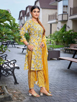 Dazzling Yellow Color Cotton  Fabric Casual Suit