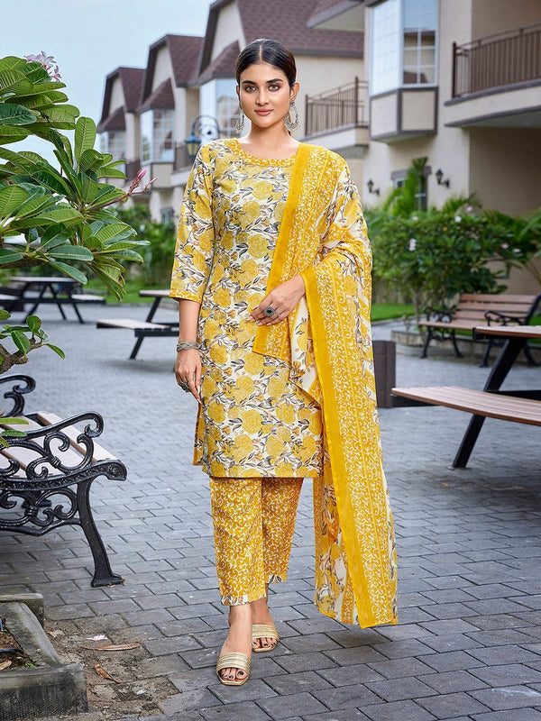 Dazzling Yellow Color Cotton  Fabric Casual Suit