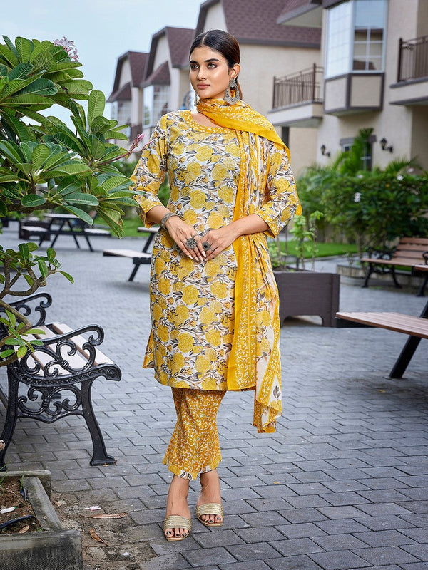 Dazzling Yellow Color Cotton  Fabric Casual Suit