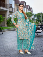 Dazzling Turquoise Color Cotton  Fabric Casual Suit