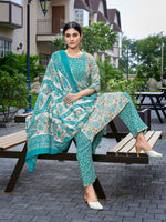 Dazzling Turquoise Color Cotton  Fabric Casual Suit