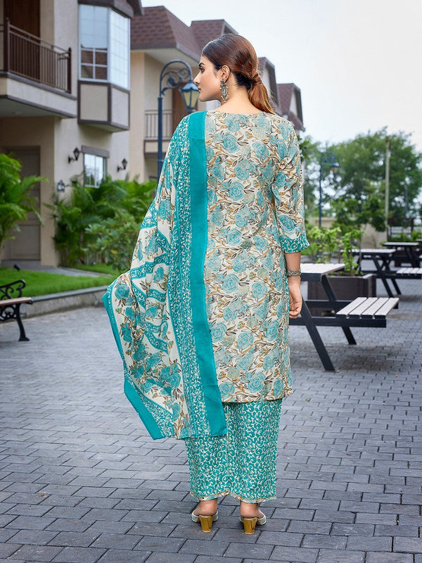 Dazzling Turquoise Color Cotton  Fabric Casual Suit