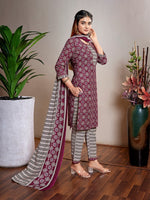 Dazzling Voilet Color Cotton  Fabric Casual Suit