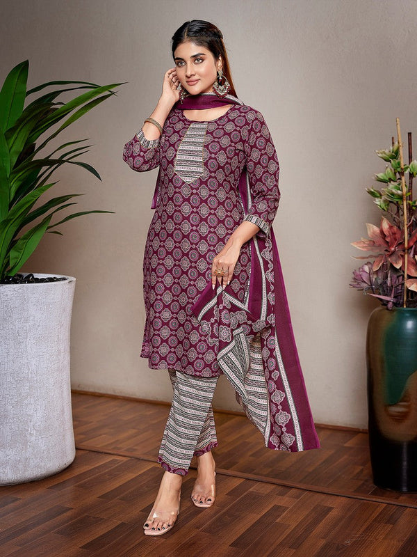 Dazzling Voilet Color Cotton  Fabric Casual Suit