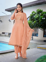 Dazzling Peach Color Cotton  Fabric Casual Suit