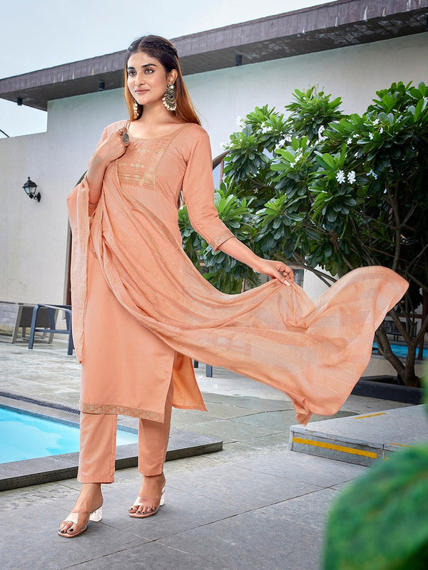 Dazzling Peach Color Cotton  Fabric Casual Suit