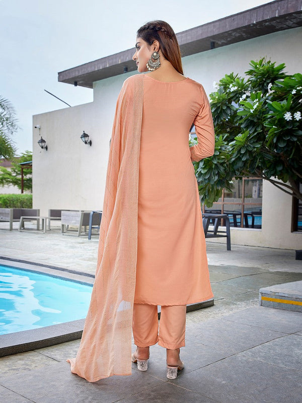 Dazzling Peach Color Cotton  Fabric Casual Suit