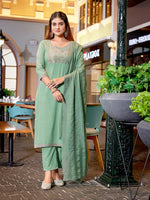 Dazzling Green Color Cotton  Fabric Casual Suit