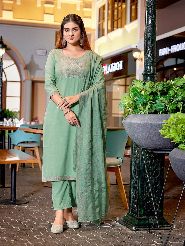 Dazzling Green Color Cotton  Fabric Casual Suit