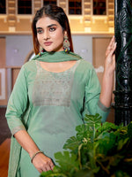 Dazzling Green Color Cotton  Fabric Casual Suit